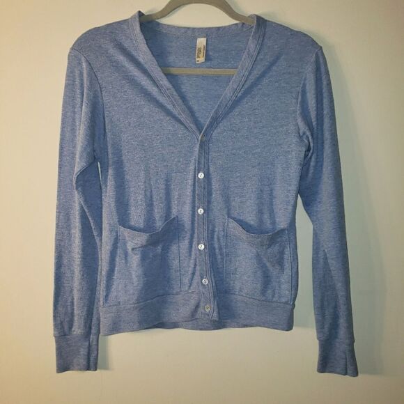 AMERICAN APPAREL HEATHERED BLUE BUTTON DOWN CARDIGAN SIZE XS - Picture 1 of 4